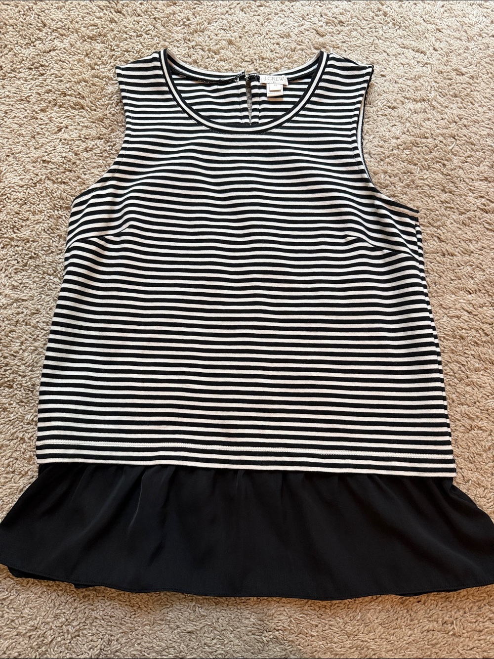 J. Crew Black and White Striped Sleeveless Peplum Tank